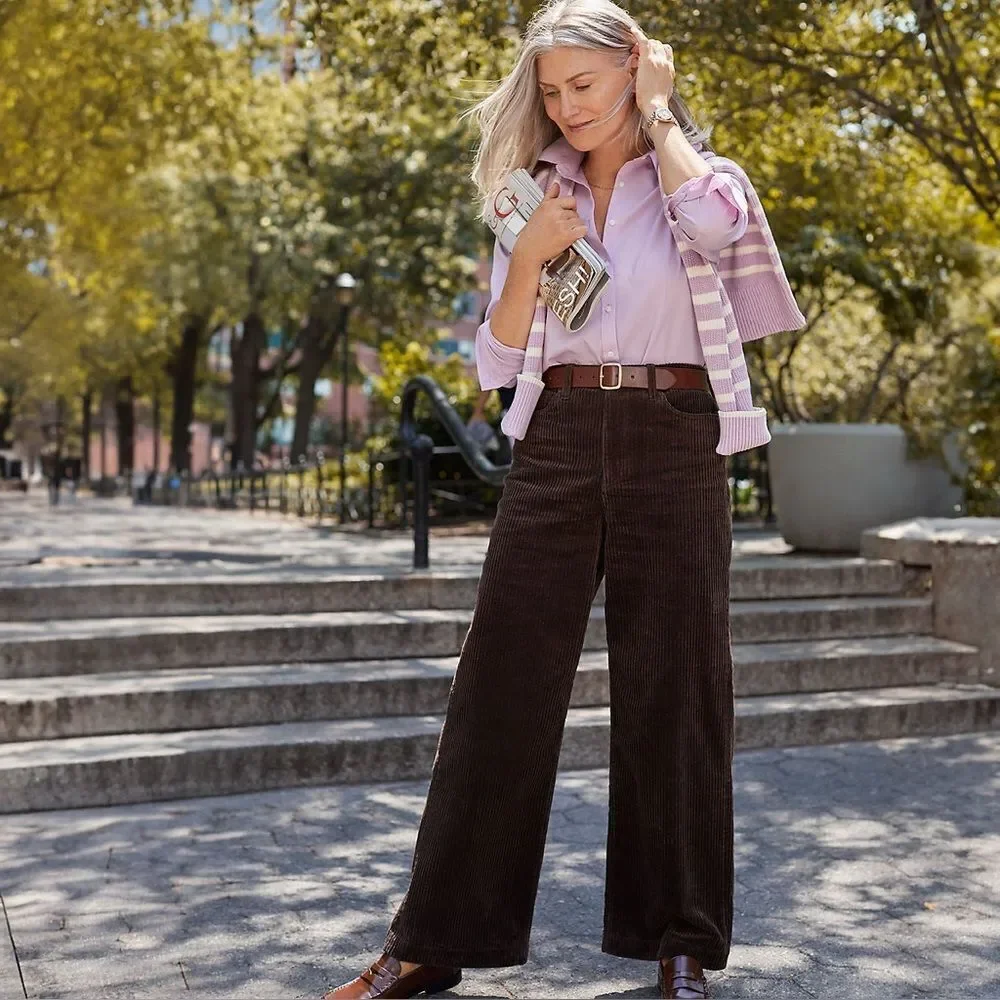 Land's End Corduroy Wide Wale High Rise Stretch Jeans Rich Coffee Wide Leg 8 - Picture 3 of 10